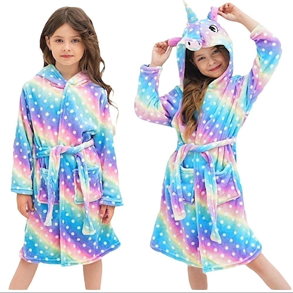Robe Girls Unicorn Tie Waist Hooded Fits Girls 10-11 Height 60-63”